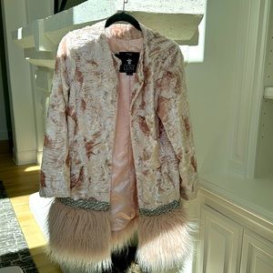 Pink faux fur coat with diamond bedazzle
